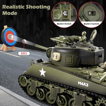 Load image into Gallery viewer, 1/18 M4A3 Sherman RC Tank, Smoke, LED Light, Sound, 15 Channel Remote Control Tank, Army Toys
