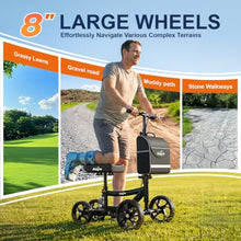 Load image into Gallery viewer, Aojin Knee Scooter for Adults for FootInjuries, 300lbs Capacity, All Terrain Foldable Knee Scooter Walker with Bag, 13" Wide Pu Seat, Compact Crutches Alternative (Black)
