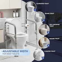 Load image into Gallery viewer, Loyoda Foldable Toilet Safety Rails for Seniors - Adjustable Toilet Safety Frame &amp; Toilet Handles for Elderly &amp; Disabled, Fits Most Toilets, 350lb Capacity, Gray
