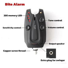 Load image into Gallery viewer, UrbanHui Wireless Digital Carp Fishing Bite Alarm Set with LED Flash and Sound, Rainproof Adjustable Sensitivity for Reservoir Coast Sea Rod Rock Fishing, 2/3/4 Transmitters 1 Receiver(1+2 alarm)

