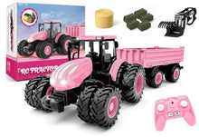 Load image into Gallery viewer, Remote Control Tractor Toy [2026] Kids RC Tractor Set &amp; Truck and Trailer Front Loader - Pink
