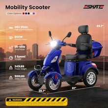 Load image into Gallery viewer, Super Large Electric 4 Wheel Mobility Scooters, Heavy Duty 800W Wheelchair Device, 25 Miles Long Range, All Terrain Mobility Scooter，Speed Adjust, Remote Key,Receive Ready to Ride (Blue)
