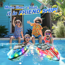 Load image into Gallery viewer, JOI MEW RC Boat for Kids with LED Lights, 2.4Ghz Remote Control Racing Boats for Ages 8-12,Toy Water Boat for Pools &amp; Lakes

