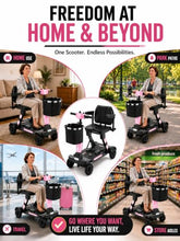 Load image into Gallery viewer, Ecomobi Light Weight Mobility Scooter for Adults&amp;Seniors, 12–30 Mile Range Foldable Portable 4 Wheel Powered Mobility Scooter with Airline Approved Battery for Travel, 300 lb Capacity, Ultra Pink
