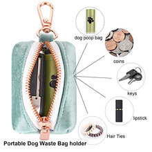 Load image into Gallery viewer, ARING PET Dog Waste Bag Dispenser, Velvet Green Doggy Poop Bags Holders Attach to Any Leashes, Portable Washable Pet Waste Pouch Dispenser with Metal Zipper
