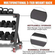 Load image into Gallery viewer, CHICAURA 3 Tier Dumbbell Rack with Lockable Wheels, 1200LBS Rolling Weight Rack
