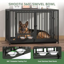 Load image into Gallery viewer, 43.3" Heavy Duty Large Dog Crate with Wheels &amp; Feeding Bowls, 3 in 1 Foldable Extra Large Dog Kennel &amp; Playpen, Indestructible Escape-Proof Metal Dog Cage for Large Dogs, Indoor Outdoor, Black
