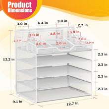 Load image into Gallery viewer, Docnest 5 Tier Mesh Desk Organizer for Paper Office Supplies – Multi-Functional Letter Tray with 5 Adjustable Compartments, 3 Pen Holders, Desktop Storage for Files, Mail, Stationery – White
