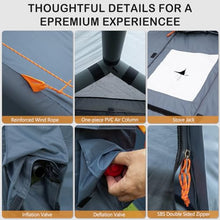 Load image into Gallery viewer, Blow Up Tent with Skylight and Stove Jack,4-6 Person Inflatable Camping Hot Tent with Pump,Easy Setup Family Camping Tent 4 Season Waterproof Outdoor Tents,Grey
