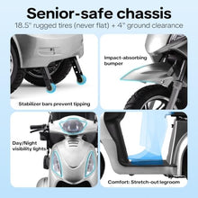 Load image into Gallery viewer, Super Large Electric 3 Wheel Mobility Scooters, Heavy Duty 800W Wheelchair Device, 25 Miles Long Range, All Terrain Mobility Scooter，Speed Adjust, Remote Key,Receive Ready to Ride (3 Wheel-Silver)
