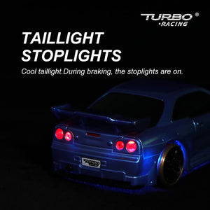 Turbo Racing 1:76 Scale Drift RC Car with Gyro Mini Full Proportional RTR 2.4GHZ Remote Control with 2 Replaceable Body Shell