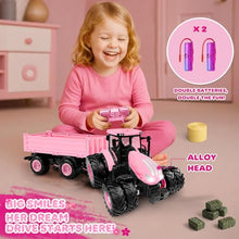 Load image into Gallery viewer, Remote Control Tractor Toy [2026] Kids RC Tractor Set &amp; Truck and Trailer Front Loader - Pink
