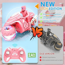 Load image into Gallery viewer, RC Motorcycle Toy with RGB Wheels Light, 360° Rotation High Speed Remote Control Dirt Bike with Rider
