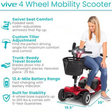 Load image into Gallery viewer, Vive 4 Wheel Mobility Scooter - Electric Powered Wheelchair Device - Compact Heavy Duty Mobile for Travel, Adults, Elderly - Long Range Power Extended Battery with Charger &amp; Basket
