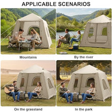 Load image into Gallery viewer, 2-3 Person Inflatable Glamping Tent,Easy Set up with Hand Air Pump, Waterproof Blow Up Tent for Adults, Portable Outdoor for Hiking/Backpacking/Fishing,Beige

