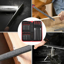 Load image into Gallery viewer, 19Pcs Metal File Set,Files Tool Kit for Woodworking with Needle File,Flat,Round,Half-Round,Triangle Shapes,Brush &amp; Carry Case for Sharpening,Wood and Steel Deburring,Craft
