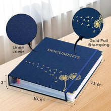 Load image into Gallery viewer, XKDOUS Document Organizer Linen Folio Folders with 9 Pockets, 3-Ring Accordion Storage Binders Expanding File Folder for Important Papers, End of Life Planner Book, in Case If I Die File Folder
