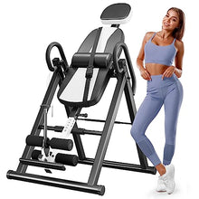 Load image into Gallery viewer, YOLEO Gravity Heavy Duty Inversion Table with Headrest &amp; Adjustable Protective Belt Back Stretcher Machine for Pain Relief Therapy (White)
