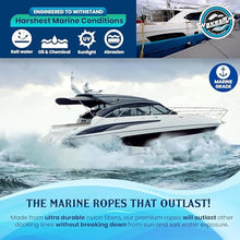 Load image into Gallery viewer, Premium Nylon Boat Dock Lines &amp; Ropes for Docking 3/8'' x 15' | Double Braided Marine Rope &amp; Mooring Line| Boat Ropes for Docking with Loop | UV &amp; Saltwater Resistant Dock Ropes for Boats &amp; Pontoons
