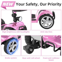 Load image into Gallery viewer, 20 Miles 4 Wheels Mobility Scooter for Seniors/Adults Up to 300LBS,350W Electric Wheelchair Detachable Lithium Battery,Dual Baskets,Rotating Seat,with Taillight, USB Charging, Pink
