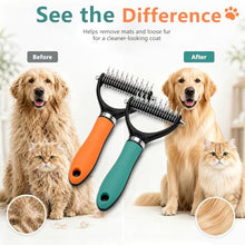 Load image into Gallery viewer, Dog Brush and Cat Deshedding Rake, Pet Grooming Tool for Shedding with Rounded Stainless Steel Teeth, Comfortable Grip for Long or Thick Coats (Orange+Green)
