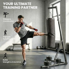 Load image into Gallery viewer, Soozier Punching Bag with Stand for Adults, 72.8"-90.9" Height Adjustable Freestanding Boxing Stand with Canvas Sandbag, Stable Triangular Base and 1" Weight Plate Storage for Home Gym MMA, Black
