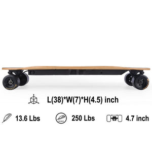 38" Dual Brushless Hub-Motor Electric Skateboard Longboard Scooter 3.3" PU Wheels
