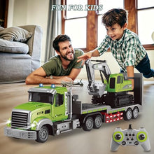 Load image into Gallery viewer, Fistone RC Semi-Trailer Truck &amp; Excavator Toy Set, 1:12 Scale with Sound and Lights, 2.4Ghz Remote Control Flatbed Truck and Excavator Toys for Boys 6-12 Years Old
