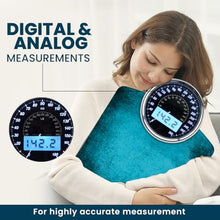 Load image into Gallery viewer, EILISON Highly Advance 2-in-1 Digital &amp; Analog Weighing Scale for Body Weight-400lbs, 4 High Precison GX Sensor Accurate, Thick Tempered Glass, Extra Large Display (Blue)
