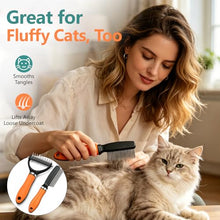 Load image into Gallery viewer, Dog Brush and Cat Deshedding Rake, Pet Grooming Tool for Shedding with Rounded Stainless Steel Teeth, Comfortable Grip for Long or Thick Coats (Orange with Comb)
