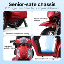 Load image into Gallery viewer, Super Large Electric 3 Wheel Mobility Scooters, Heavy Duty 800W Wheelchair Device, 25 Miles Long Range, All Terrain Mobility Scooter，Speed Adjust, Remote Key,Receive Ready to Ride (3 Wheel-red)
