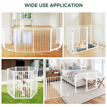 Load image into Gallery viewer, Snagle Paw Full Metal Freestanding Dog Gate with Door, 120” W x 32” H Pet Gate with Support Feet for Doorways, Stairs and Hallways, Portable Dog Fence for Indoor Use(32" 6 Panel, White)
