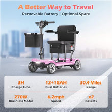 Load image into Gallery viewer, Lightweight Mobility Scooter for Adults &amp; Seniors - Cruise &amp; Airport Approved, 43lb Foldable Portable Motorized Scooters with Dual Lithium Batteries for 24.8 Miles Travel, 300lb Capacity, Pink
