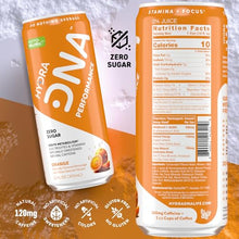 Load image into Gallery viewer, HYDRADNA- Clean Performance Drink, Zero Sugar | For Natural Fuel, Alertness, Boost, Stamina,120 mg Organic Caffeine, Natural Flavors, Zero Sucralose, Clean Ingredients (12 Pack) (12 Pack, Orange)
