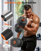 Load image into Gallery viewer, FEIERDUN Adjustable Dumbbells, 50lbs Free Weight Set with Connector, 4 in1 Dumbbells Set Used as Barbell, Kettlebells, Push up Stand, Fitness Exercises for Home Gym Suitable Men/Women
