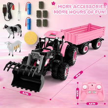 Load image into Gallery viewer, Remote Control Tractor Toy [2026] Kids RC Tractor Set &amp; Truck and Trailer Front Loader - Pink

