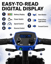 Load image into Gallery viewer, Ecomobi Light Weight Mobility Scooter for Seniors &amp; Adults, 12–30 Mile Range, Foldable Airline Approved Portable 4 Wheel Motorized Scooter with Removable Lithium Battery, 300 lb Capacity, MS02F Blue
