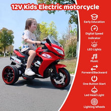 Load image into Gallery viewer, 12V Kids Ride On Motorcycle - 3-Wheel Electric Motorcycle for Boys &amp; Girls with LED Lights
