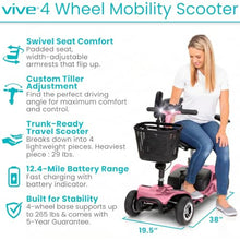 Load image into Gallery viewer, Vive 4 Wheel Mobility Scooter - Electric Powered Wheelchair Device - Compact Heavy Duty Mobile for Travel, Adults, Elderly - Long Range Power Extended Battery with Charger Included (Limited Edition)
