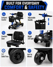 Load image into Gallery viewer, Ecomobi Light Weight Mobility Scooter for Seniors &amp; Adults, 12–30 Mile Range, Foldable Airline Approved Portable 4 Wheel Motorized Scooter with Removable Lithium Battery, 300 lb Capacity, Ultra Blue

