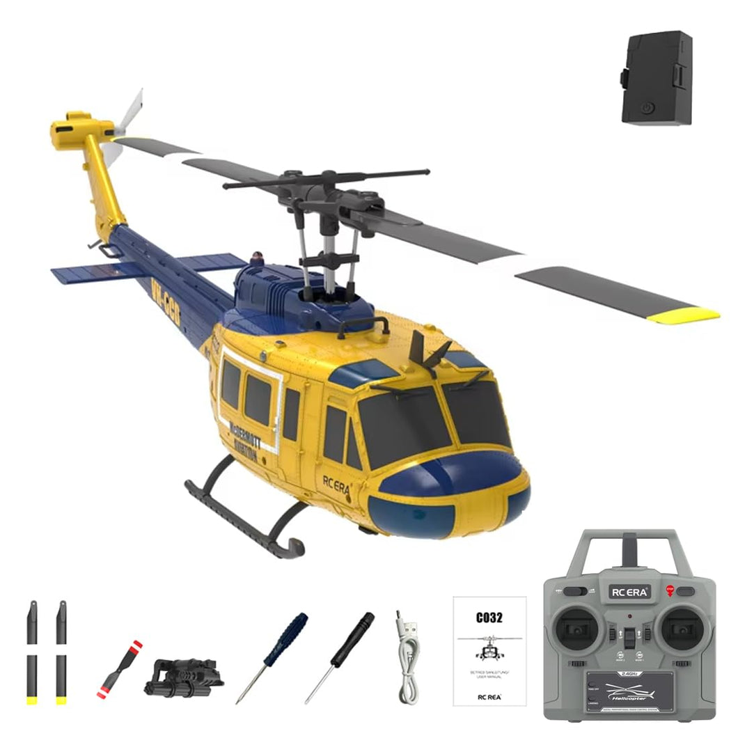 RC Helicopter, 2.4G 6CH UH-1 Huey Flybarless RC Helicopter, 6-Axis Gyroscope Stabilization, with Altitude Hold & 3D Inverted Flight