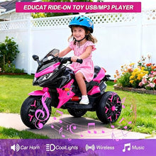 Load image into Gallery viewer, 3-Wheel Ride-On Toy Motorbike with Lighting Wheels, Music Player (Connect with Phone) and Hand Drive (Pink)
