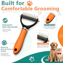 Load image into Gallery viewer, Dog Brush and Cat Deshedding Rake, Pet Grooming Tool for Shedding with Rounded Stainless Steel Teeth, Comfortable Grip for Long or Thick Coats (Green)
