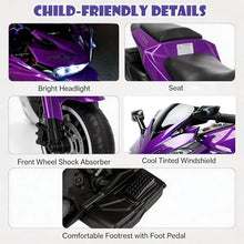Load image into Gallery viewer, 12V Kids Electric Motorcycle, on Car LED Lights, Music Player &amp; Horn with Training Wheels
