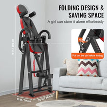 Load image into Gallery viewer, VEVOR Inversion Table, 300 lbs Capacity Heavy Duty Inversion Table, Decompression Back Stretcher Machine, Strength Training Equipment with Headrest, Ankle Lock, Adjustable Protective Belt, Red/Black
