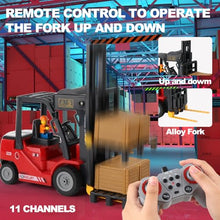 Load image into Gallery viewer, Mscredse RC Forklift with Trailer, Kids Forklift Construction Toys Set with Lift Fork &amp; Hook &amp; Flatbed (Red)
