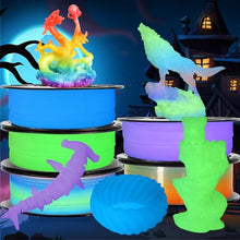 Load image into Gallery viewer, DO3D 1.75mm PLA 3D Printer Filament Bundle: Glow in Dark Green, Blue, Purple, Rainbow, One Spool Clear Multi Colored Rainbow, Each Spool 250g, Total 1.25Kg 3D Printing Filament, 250g x 5 Spools PLA
