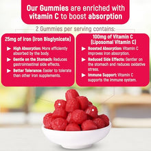 Load image into Gallery viewer, Iron Supplement for Kids and Adults - Iron Bisglycinate Gummies 25mg with Liposomal VIT C - Chelated Iron Supplement for Women and Men - 60 Gummies, 1 Month Supply
