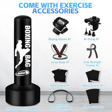 Load image into Gallery viewer, Standing Punching Bag for Adults, Boxing Bag with Stand for Stress Relief &amp; Home Gym, Kicking Bag for MMA Training, Includes Boxing Gloves, Electric Air Pump, Grip Trainer, Jump Rope &amp; Band
