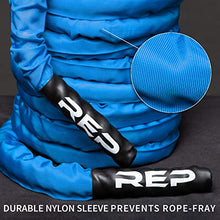 Load image into Gallery viewer, REP Battle Ropes - PolyDacron Battle Rope for Strength and Conditioning Workouts – 1.5" and 2" Diameter, 30ft, 40ft, 50ft Lengths with Optional Cover Sleeve (Blue With Sleeve, 1.5 x 30 ft)
